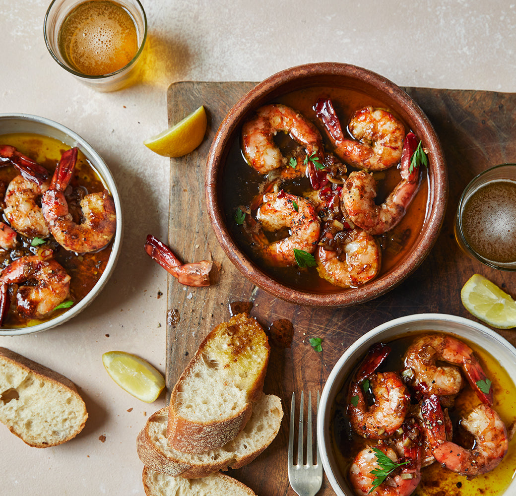 Balsamic Garlic & Chilli Prawn Pots