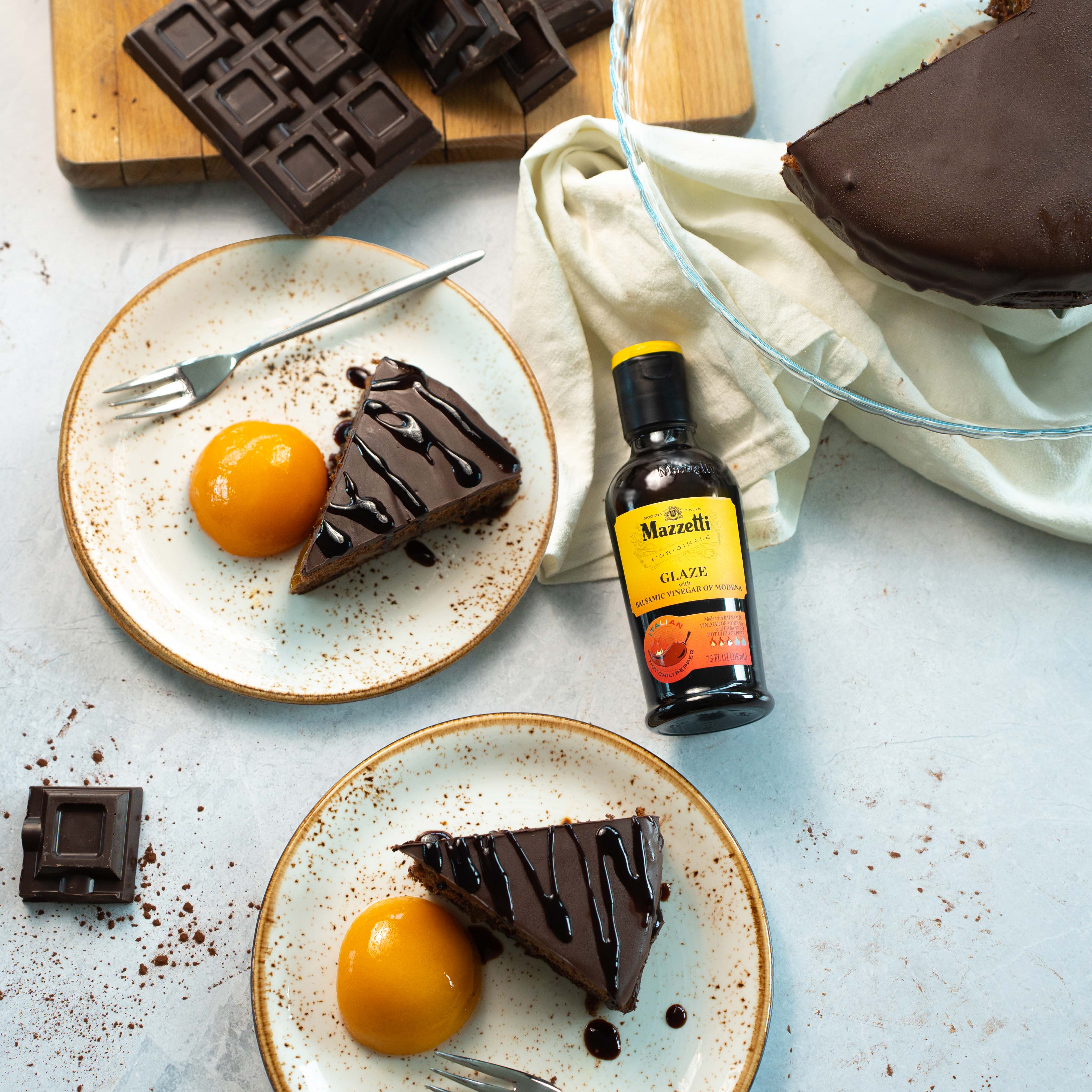 Sachertorte with Habanero Hot Chili Pepper Balsamic glaze