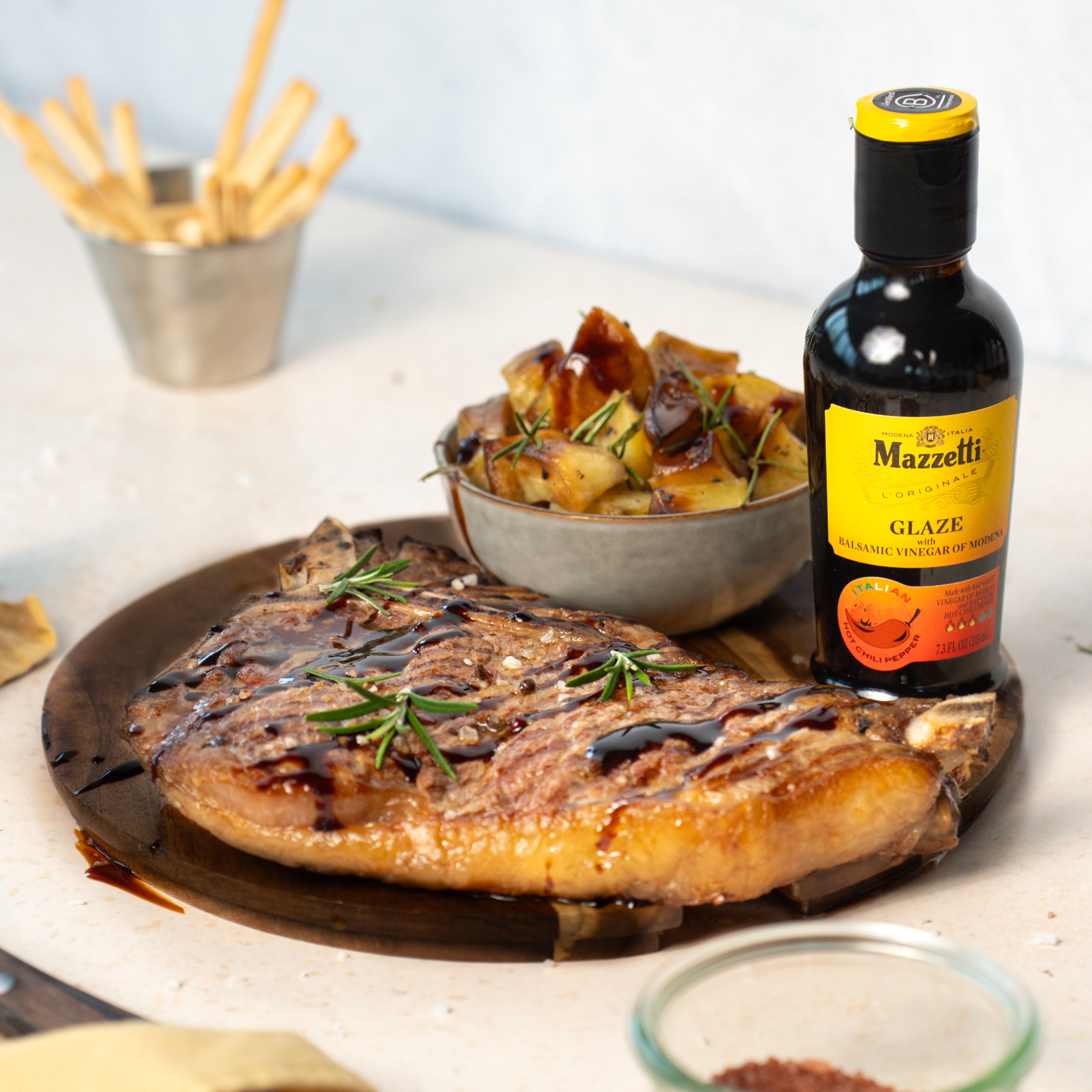 Mixed Grilled Meat BBQ with Potatoes and Habanero Hot Chili Pepper Balsamic glaze