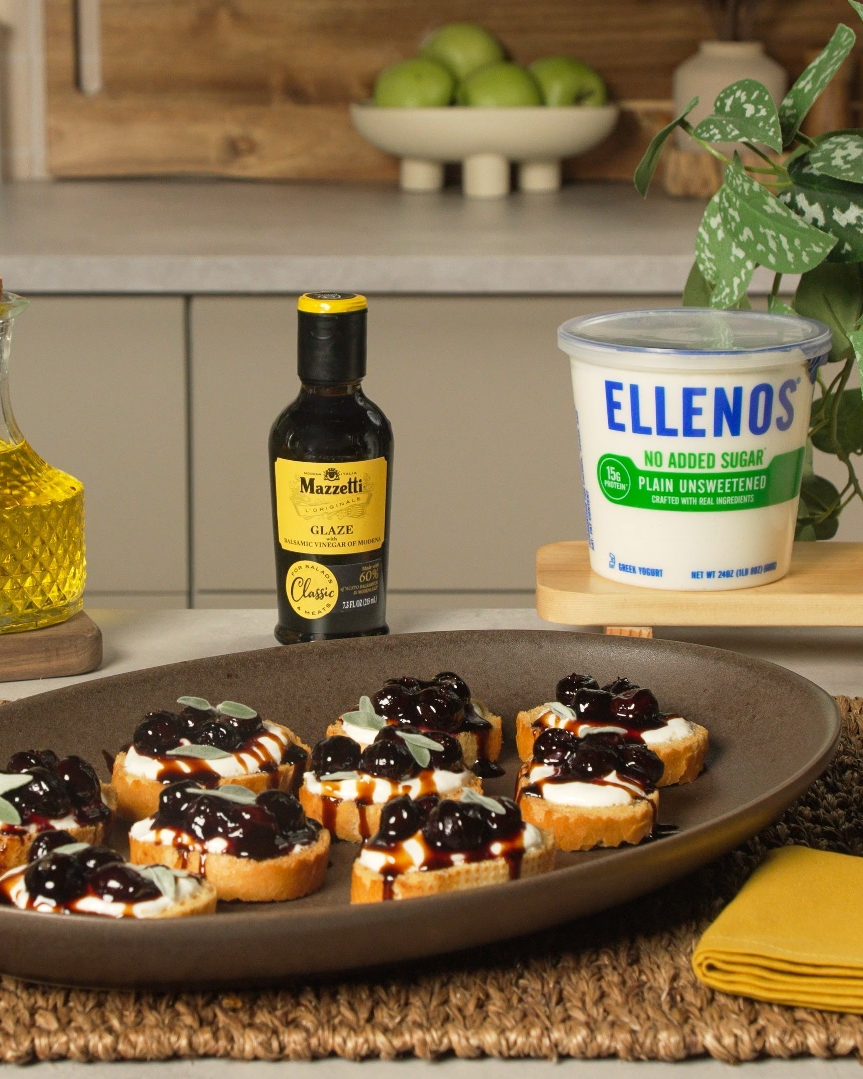 Whipped Yogurt Balsamic Blueberry Crostini